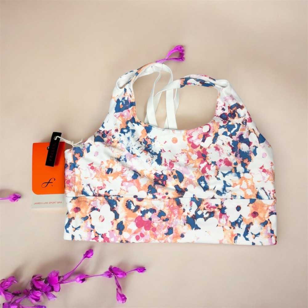 Freely Girls Floral Sports Bra with Pink and Orange Accents Large 10/12